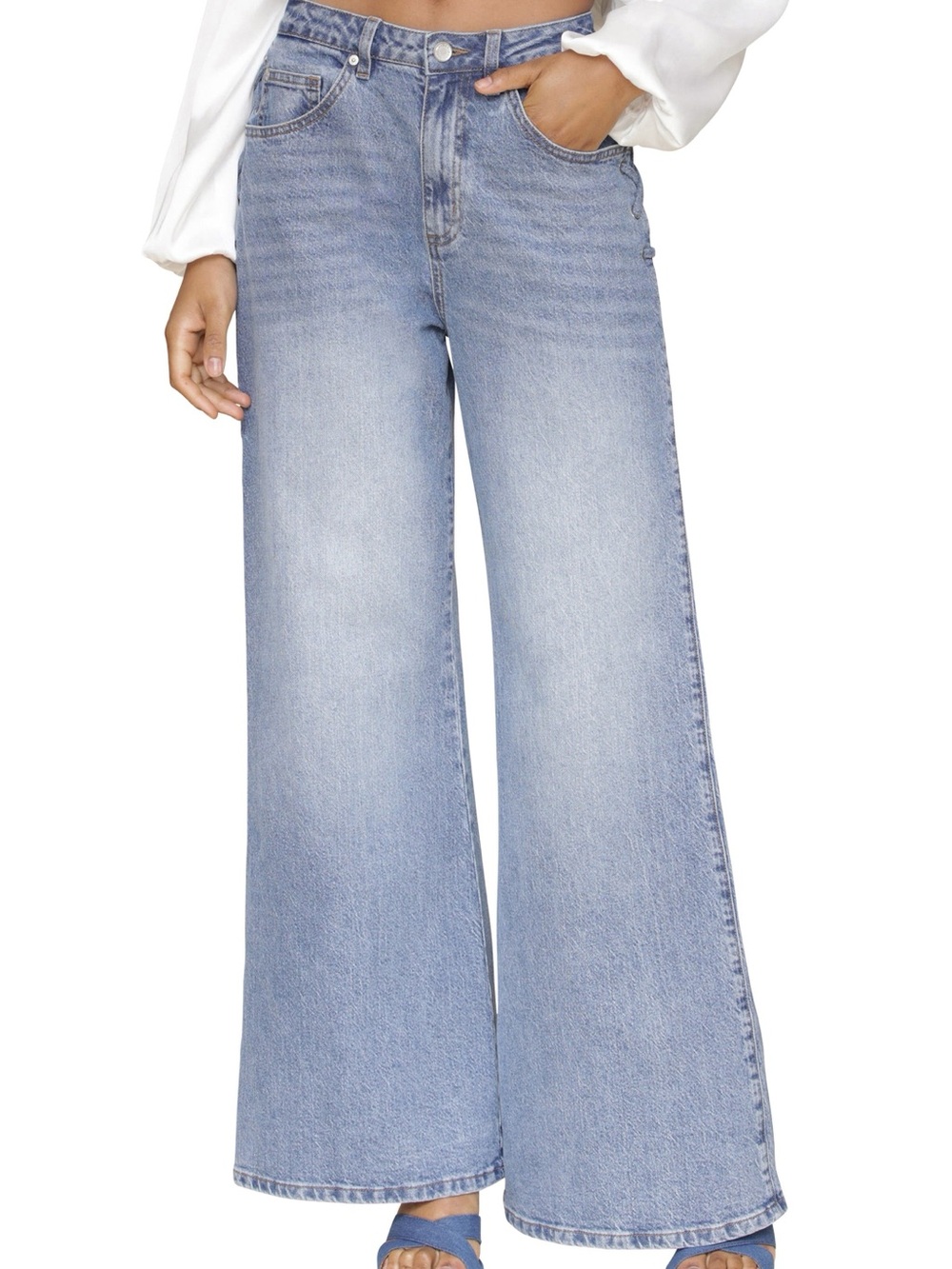 Avec Les Filles Light Blue High Waist Adjustable Leg Jeans Size 26